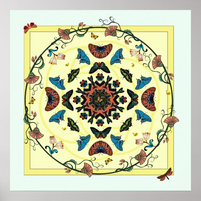 Butterfly Garden Circular Abstrakt Poster Skriv ut (Framsidan)