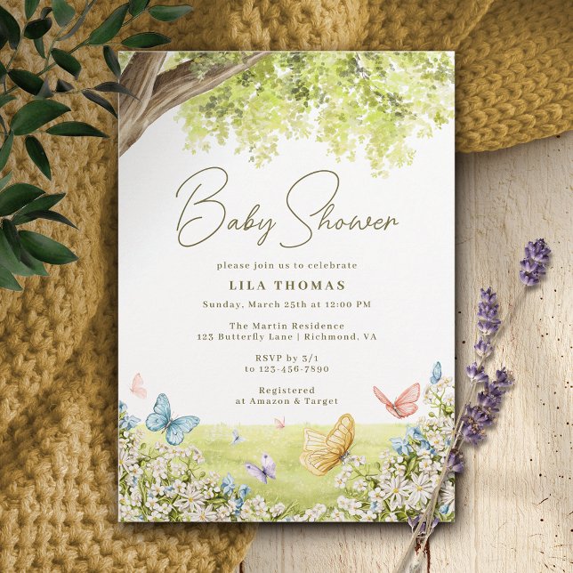 Butterfly Garden Cute Whimsical Vår Baby Shower Inbjudningar (Skapare uppladdad)