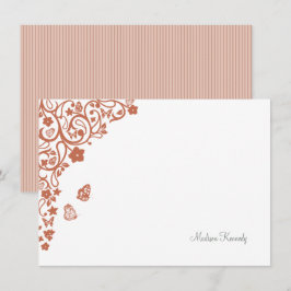 Butterfly Garden Dusty Peach Rand Namn Anteckningskort