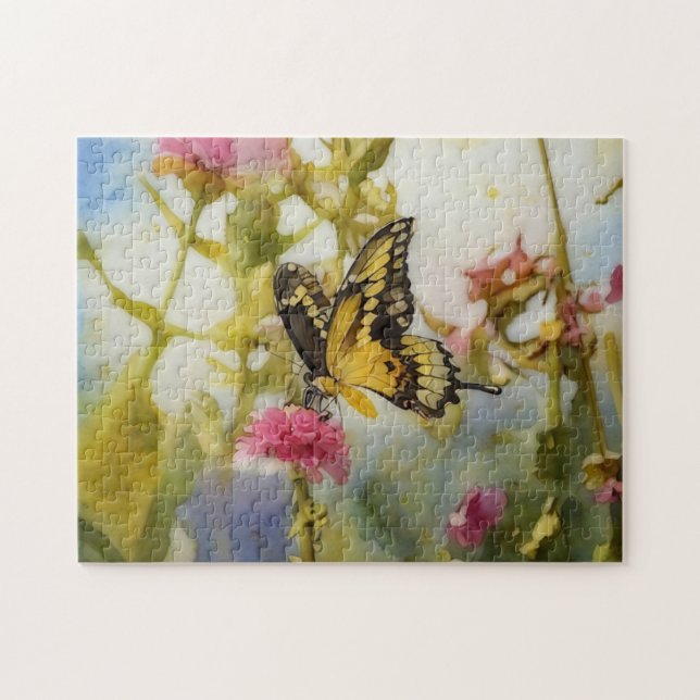 Butterfly Garden Flowers Art Puzzle Pussel (Horisontell)