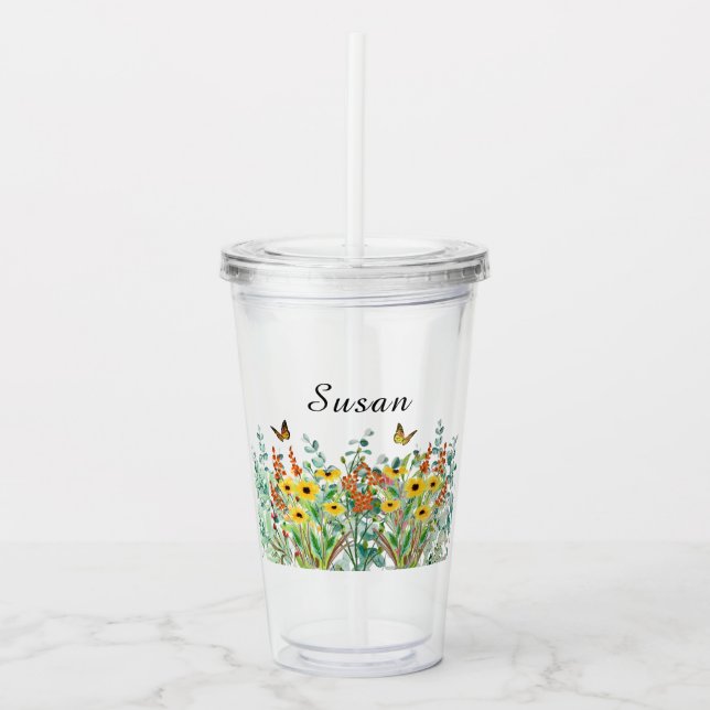 Butterfly Garden Flowers Personlig Take Away Mugg (Framsida)