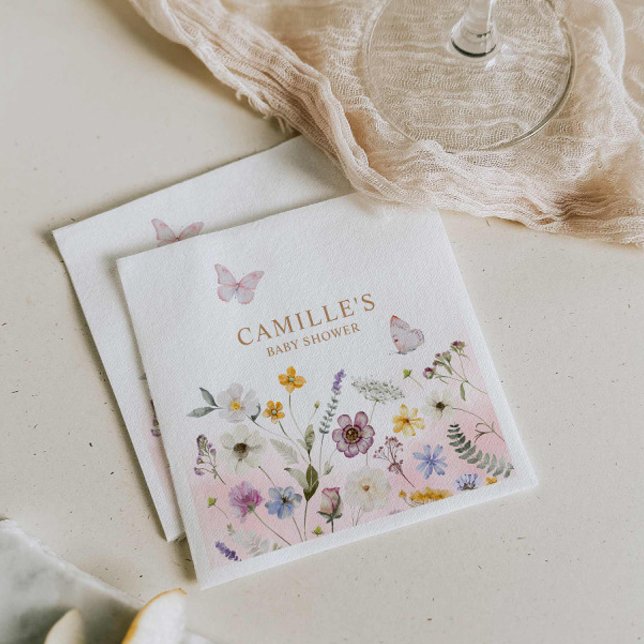 Butterfly Garden Girl Baby Shower Pappersservett (Butterfly and wildflower girl baby shower napkins)