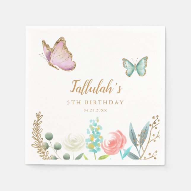 Butterfly Garden Girl Födelsedagsfest Pappersservett (Framsidan)