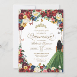 Butterfly Garden Grönt Gown Blommigt quinceanera i Inbjudningar