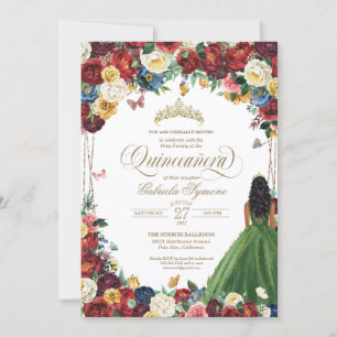 Butterfly Garden Grönt Gown Blommigt quinceanera i Inbjudningar