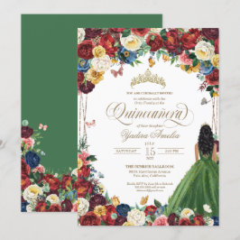 Butterfly Garden Grönt Gown Royal Red Quinceanera Inbjudningar