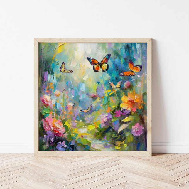Butterfly Garden Modern Abstrakt Painting Poster (Skapare uppladdad)