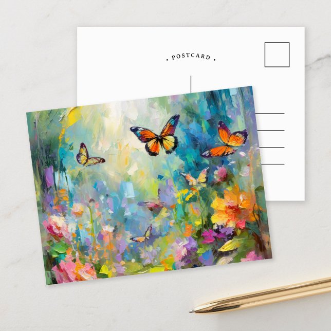 Butterfly Garden Modern Abstrakt Painting Vykort (Skapare uppladdad)