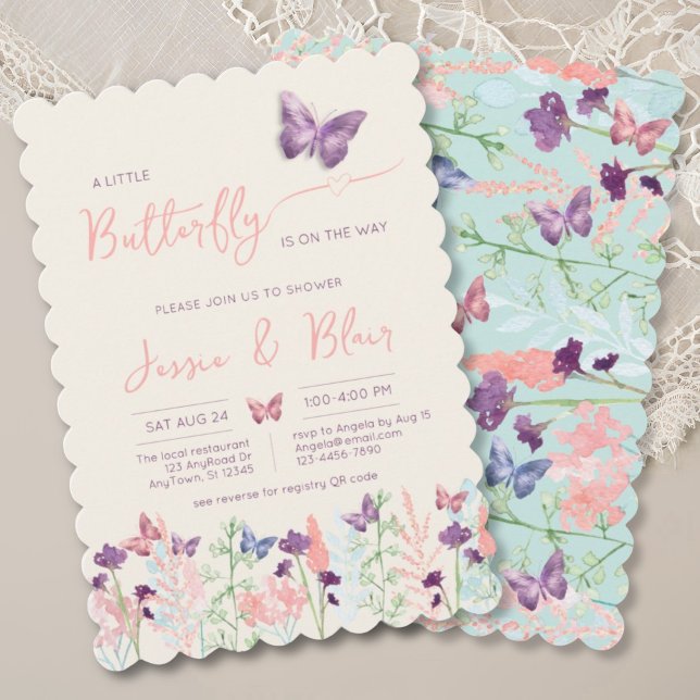 Butterfly Garden Pastel Mint Lavender Baby Shower Inbjudningar (Skapare uppladdad)