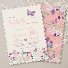 Butterfly Garden Pastel Peach Lavender Baby Shower Inbjudningar