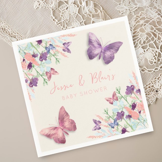 Butterfly Garden Pastel Wildblomme Baby Shower Pappersservett (Skapare uppladdad)
