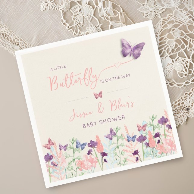 Butterfly Garden Pastel Wildblomme Baby Shower Pappersservett (Skapare uppladdad)