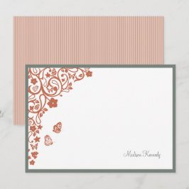 Butterfly Garden Peach Rand Namn Note Car Anteckningskort