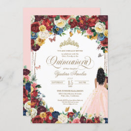 Butterfly Garden  Rosa Blommigt Quinceanera Inbjudningar