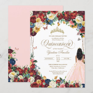 Butterfly Garden Rosa Blommigt Quinceanera Inbjudningar
