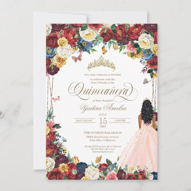 Butterfly Garden  Rosa Red Quinceanera Inbjudningar (Framsida)