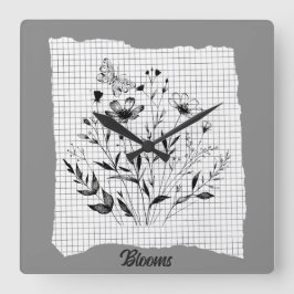 Butterfly Garden Sketches Fyrkantig Klocka