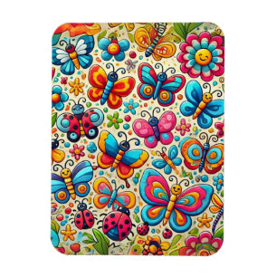 Butterfly Garden Tecknad Magnet