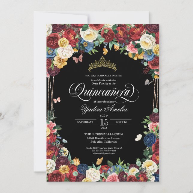 Butterfly Garden Watercolor Blommigt Quinceanera I Inbjudningar (Framsida)