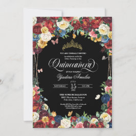 Butterfly Garden Watercolor Blommigt Quinceanera I Inbjudningar