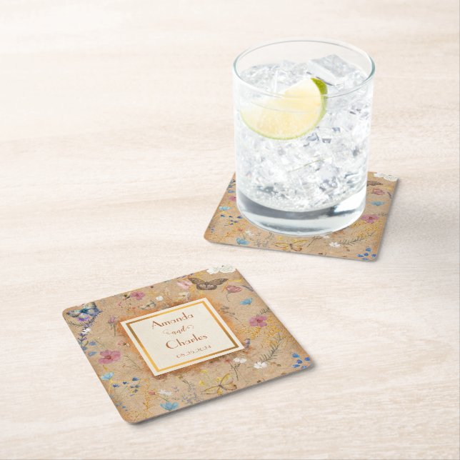 Butterfly Garden WedWedVintage Underlägg Papper Kvadrat (Insitu)