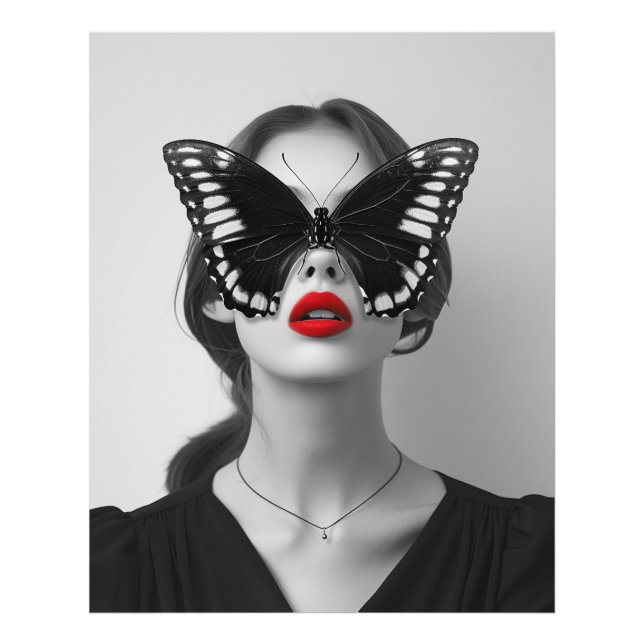 Butterfly Gaze: Mörk Elegance Unveiled Fototryck (Framsidan)