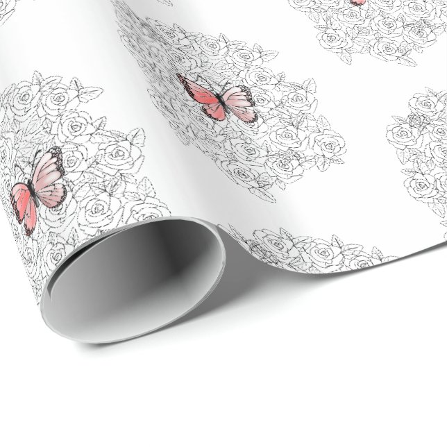 Butterfly Gift Wrapping Papper med Ro Presentpapper (Rullad Hörn)