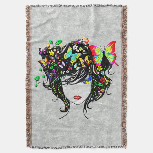 Butterfly Girl 1A Options Théret Blanket Filt (Framsidan Vertikal)