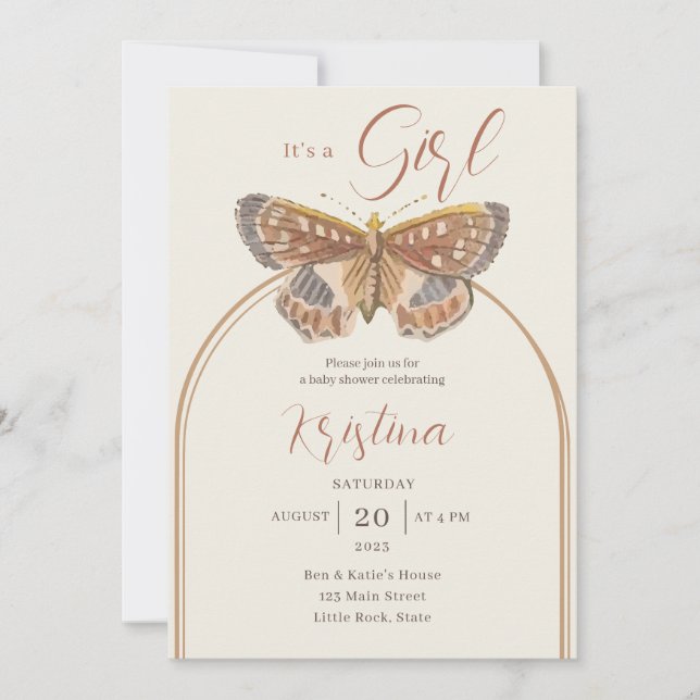 Butterfly Girl alla in One Baby Shower-inbjudan Inbjudningar (Framsida)