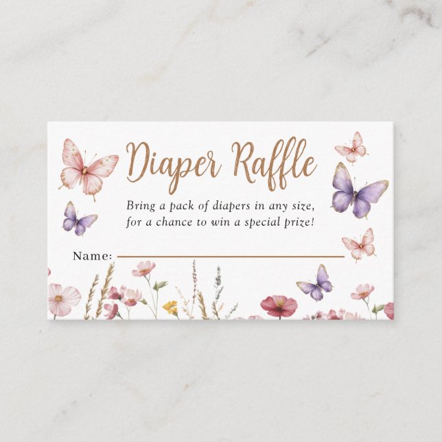Butterfly Girl Baby Shower Blommigt Diaper Raffle Tilläggskort (Framsida)