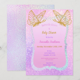 Butterfly Girl Baby Shower Guld Glitter Rosa Inbjudningar
