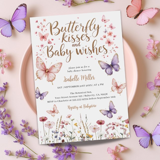 Butterfly Girl Baby Shower Lila Blommigt Rosa Inbjudningar (Skapare uppladdad)