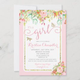 Butterfly Girl Blommigt Garden Polkadot Baby Showe Inbjudningar
