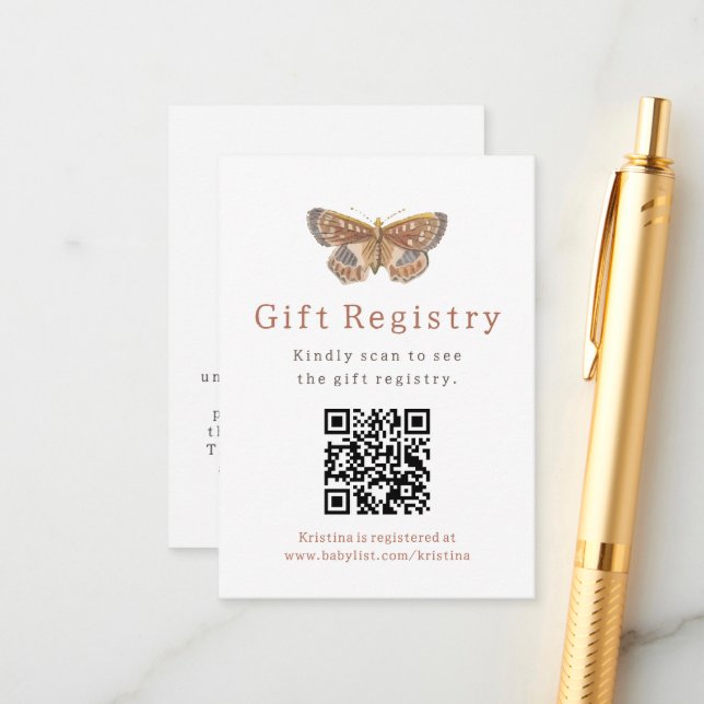 Butterfly Girl Gift Registry Baby Shower Tilläggskort (Fram/Back In Situ)