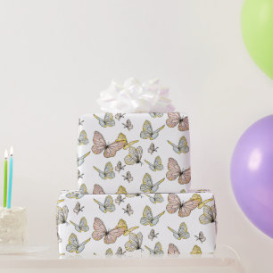 Butterfly Girl Pastel Rosa Blue Gult Söt Presentpapper
