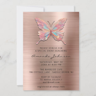Butterfly Girl Sweet 16:e Ro Royal Brushed Metall Inbjudningar