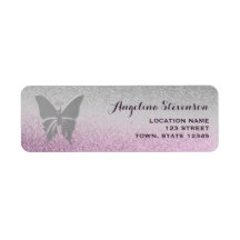 Butterfly Glitter Silver och Rosa Returadress