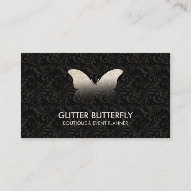 Butterfly Glittter Guld Damask Visitkort (Framsida)