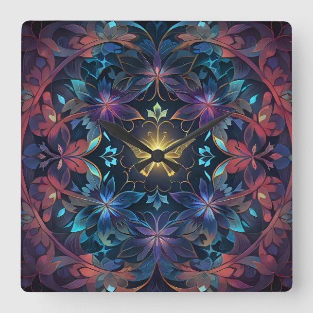 Butterfly Glow Fyrkantig Klocka (Framsida)