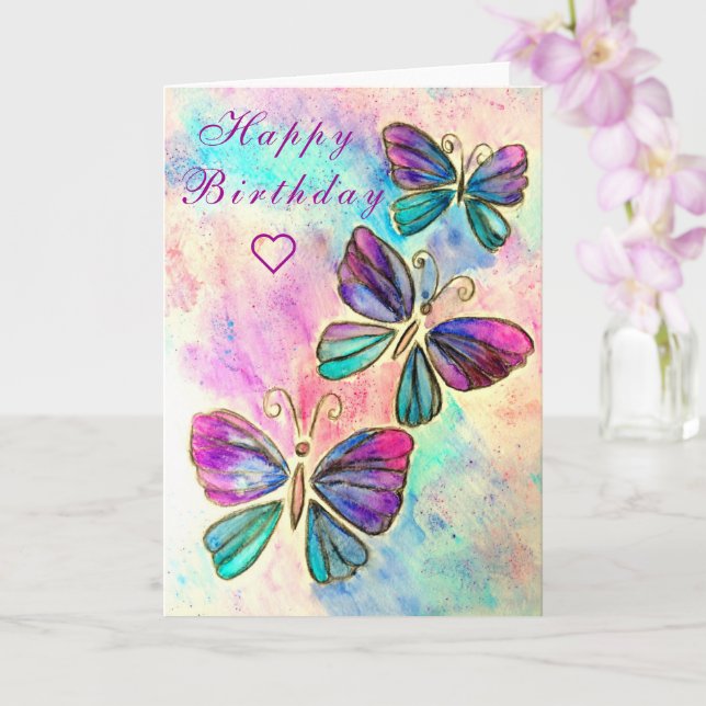 Butterfly Grattis på födelsedagen Card Butterflies Kort (Orkide)