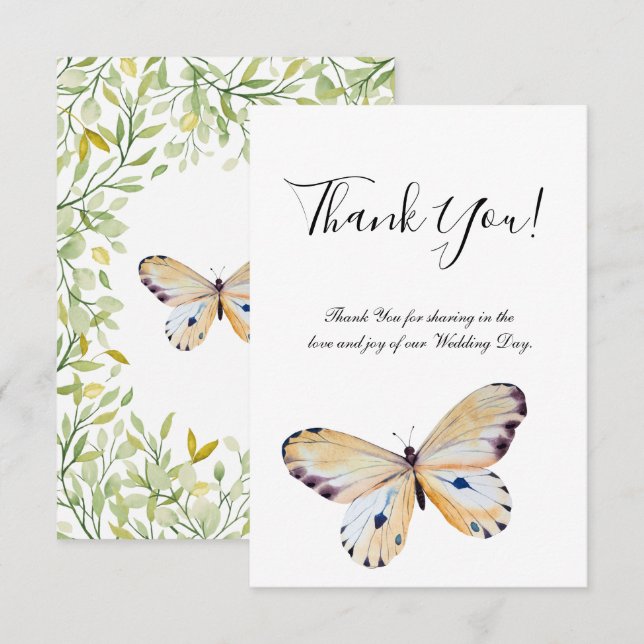 Butterfly & Greenery Flat tackkort Tack Kort (Fram/baksida)