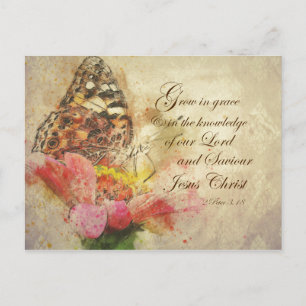 Butterfly Grow in Grace KJV Scripture Helg Vykort
