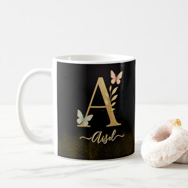 Butterfly Guld ’A’ Monogram Coffee Mugg (Med munk)