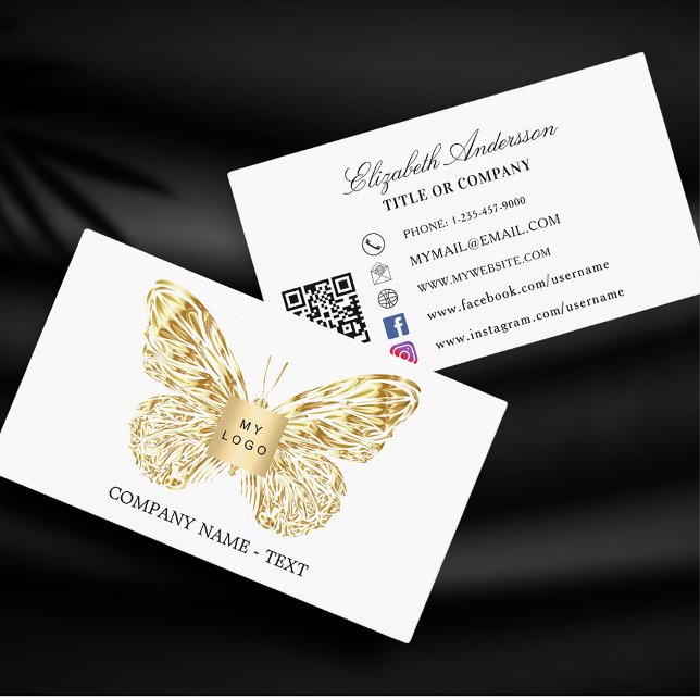 Butterfly guld, vit logotyp QR-kod Visitkort (Skapare uppladdad)