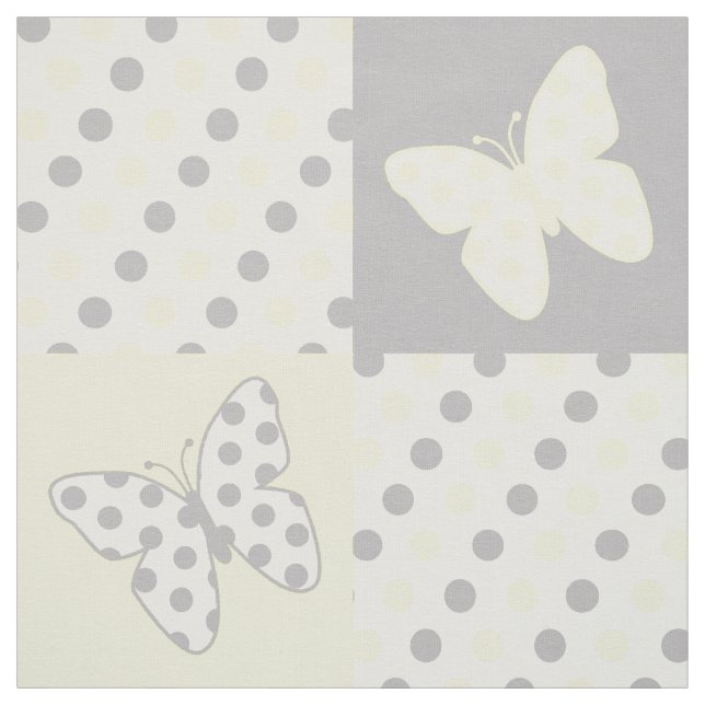 Butterfly Gult Grått Polka dots Tyg (Provkarta)