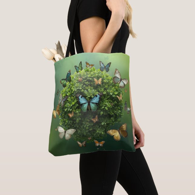 Butterfly Harmony Nature Sphere Eco Tote Bag Tygkasse (Närbild)