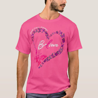 Butterfly Heart Beleive Rosa Ribbon Breast Cancer T Shirt