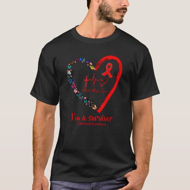 Butterfly Heart I'm A Survivor CHD Heart Disease A T Shirt (Framsida)