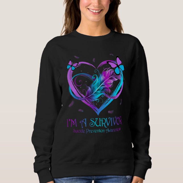 Butterfly Heart I'm A Survivor Suicide Prevention  T Shirt (Framsida)