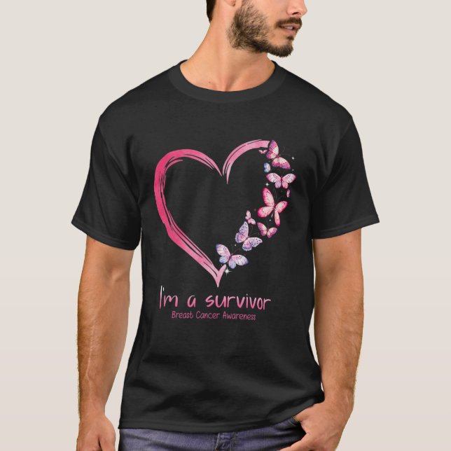 Butterfly Heart, jag är en Survivor Breast Cancer  T Shirt (Framsida)